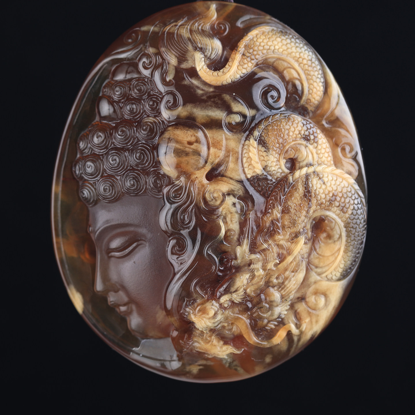 万福天然缅甸琥珀猪油蜜蜡橘蜜溶洞神龙护主吊坠龙牌祥云心经同料