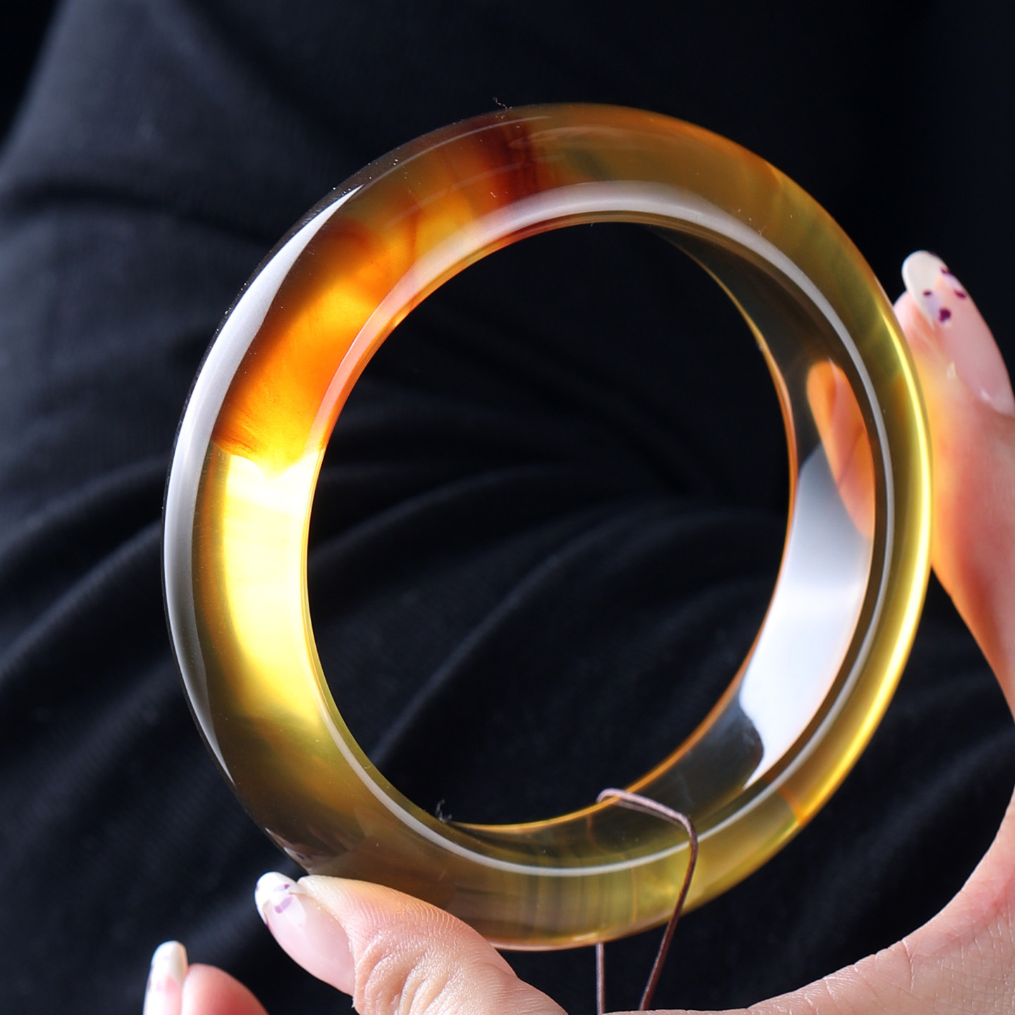 天然缅甸琥珀蜜蜡手镯金珀净水金蓝双色宽条时尚女款福镯送礼搭配