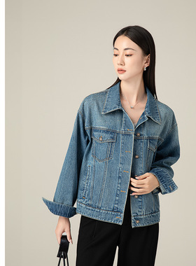 多阁 重工烫钻贝果牛仔外套秋2025新款舒适显瘦时髦牛仔外套