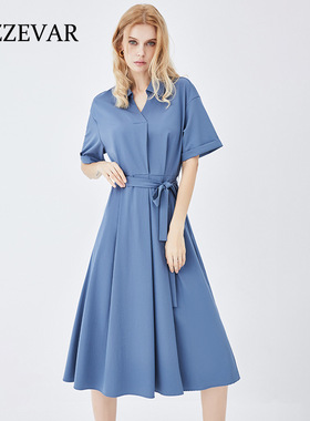 嘉泽华夏季新款天丝连衣裙女极简法式法式气质V领裙子