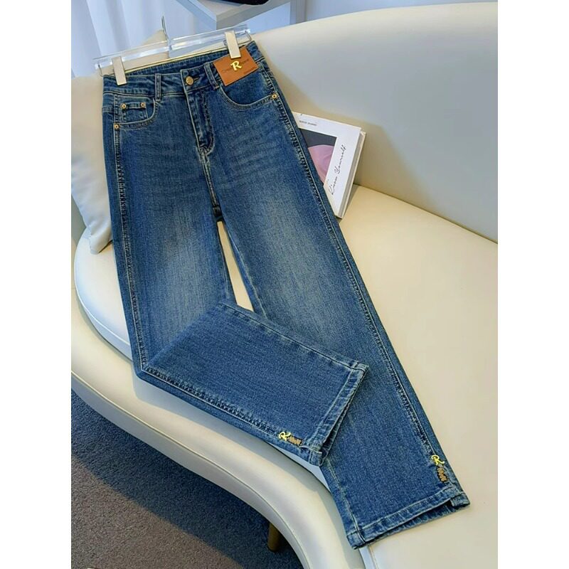 蓝色直筒牛仔裤女新款2026春秋季今年流行的爆款烟管裤九分直筒裤