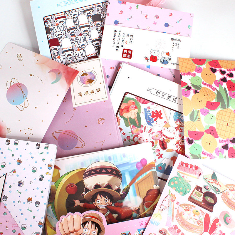 和风日系樱花折纸 双面折纸 星球宇宙印花手工纸 海贼王士兵水果