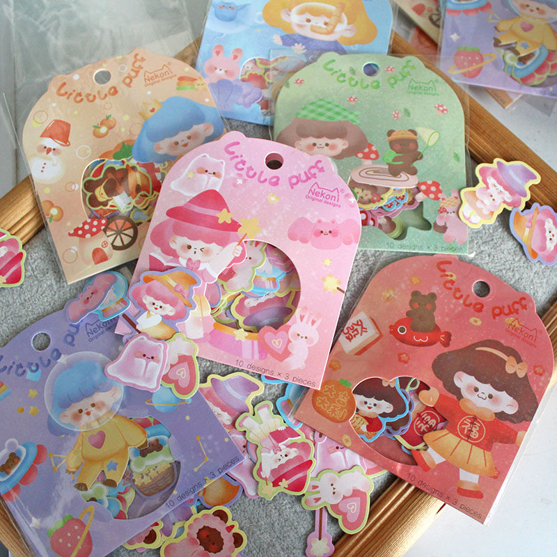 nekoni日单平面魔法小泡芙小魔女 可爱小女孩手账diy相册贴纸包