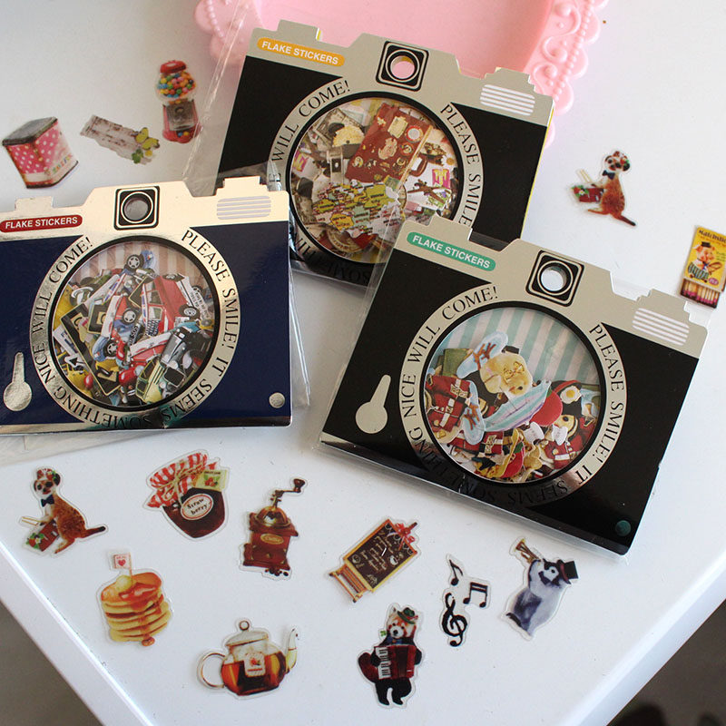 日式pvc贴纸包 星球月球鹦鹉马戏团下午茶复古汽车贴纸包粘贴画