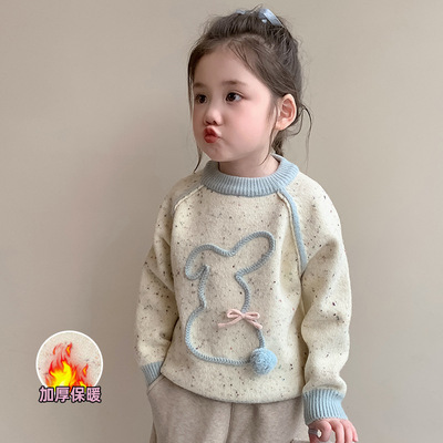 女童毛衣秋冬季加厚2025新款针织宝宝内搭上衣儿童冬装加绒打底衫