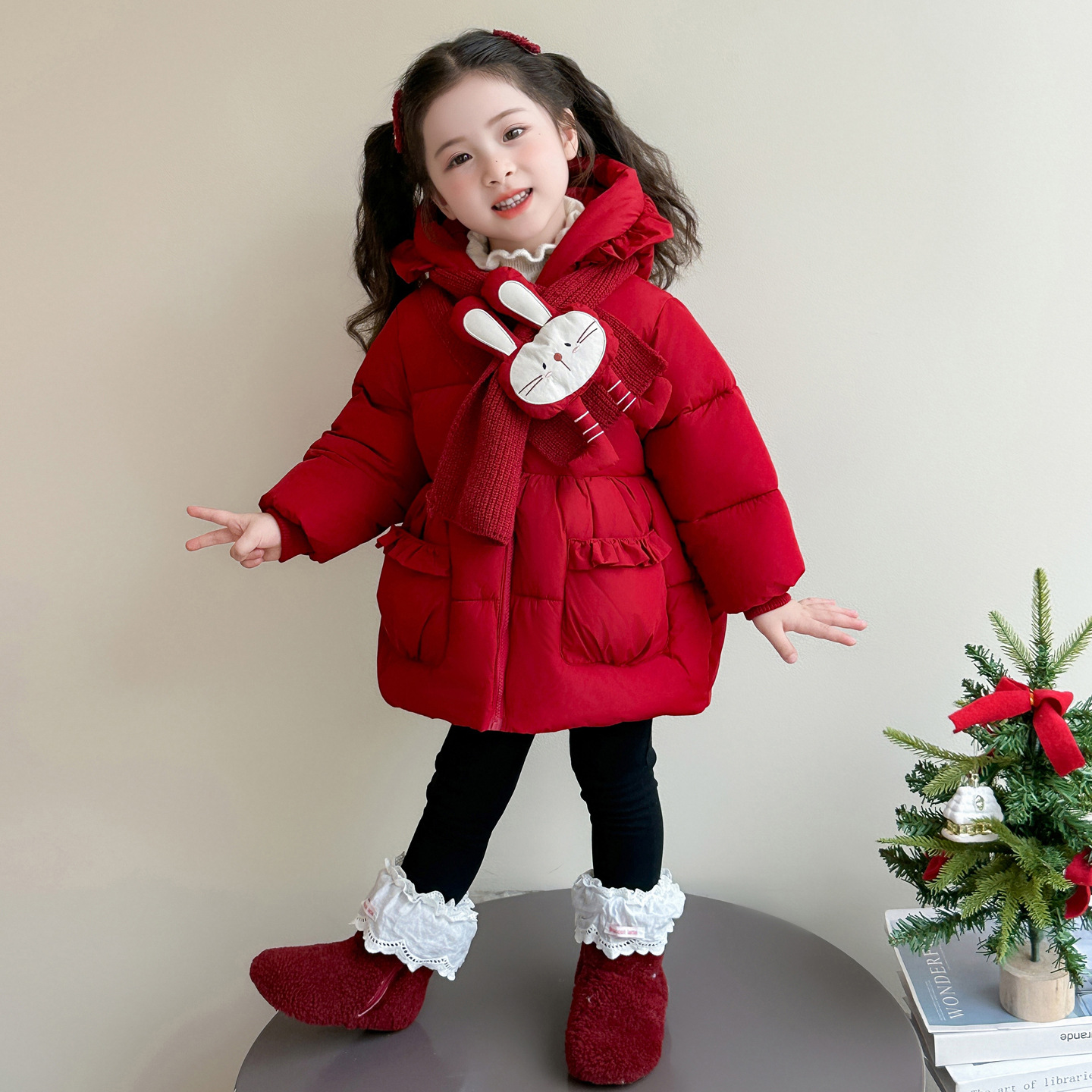 女童羽绒服冬装2025新款儿童冬季洋气红色中长款宝宝加厚时髦外套