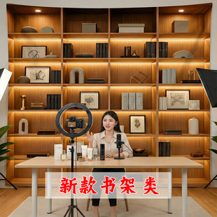 知识博主直播背景布书房书架高级感3D立体仿真墙背书架直播间装饰