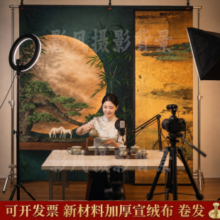 新中式情感口播知识直播背景布茶艺茶叶珠宝奢侈品玉石带货直播墙
