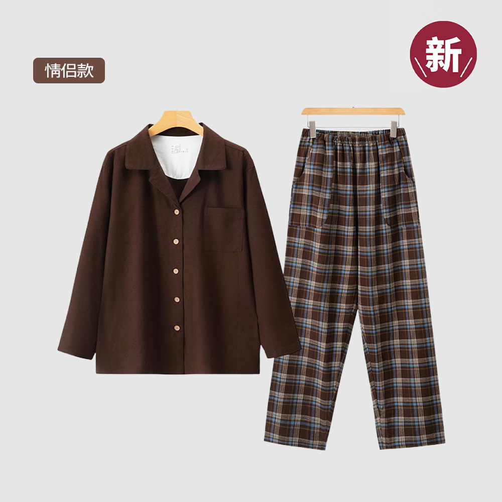 日式睡衣男士秋冬纯棉磨毛绒布女款法兰绒全棉长袖套装情侣家居服