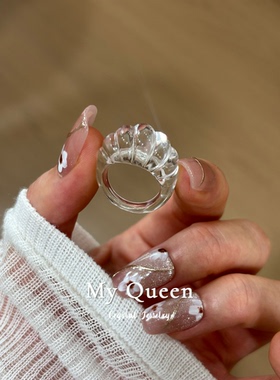 天然白水晶螺纹指环戒指流行首饰男女生情侣同款礼物定制礼物
