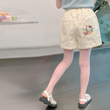 女童休闲短裤夏2025新款中大童kitty猫三分裤纯棉5分裤百搭裤子潮