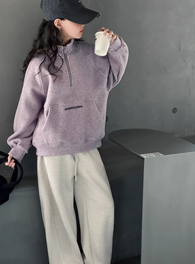 秋冬装女童韩版立领卫衣加绒上衣