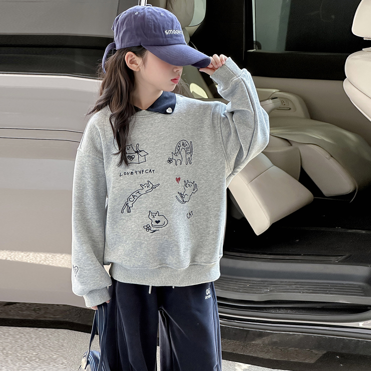秋冬装女童韩版刺绣加绒卫衣洋气