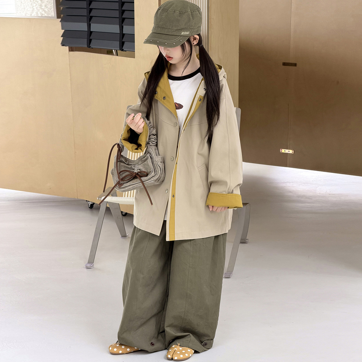 女童风衣求助中长款连帽外套洋气
