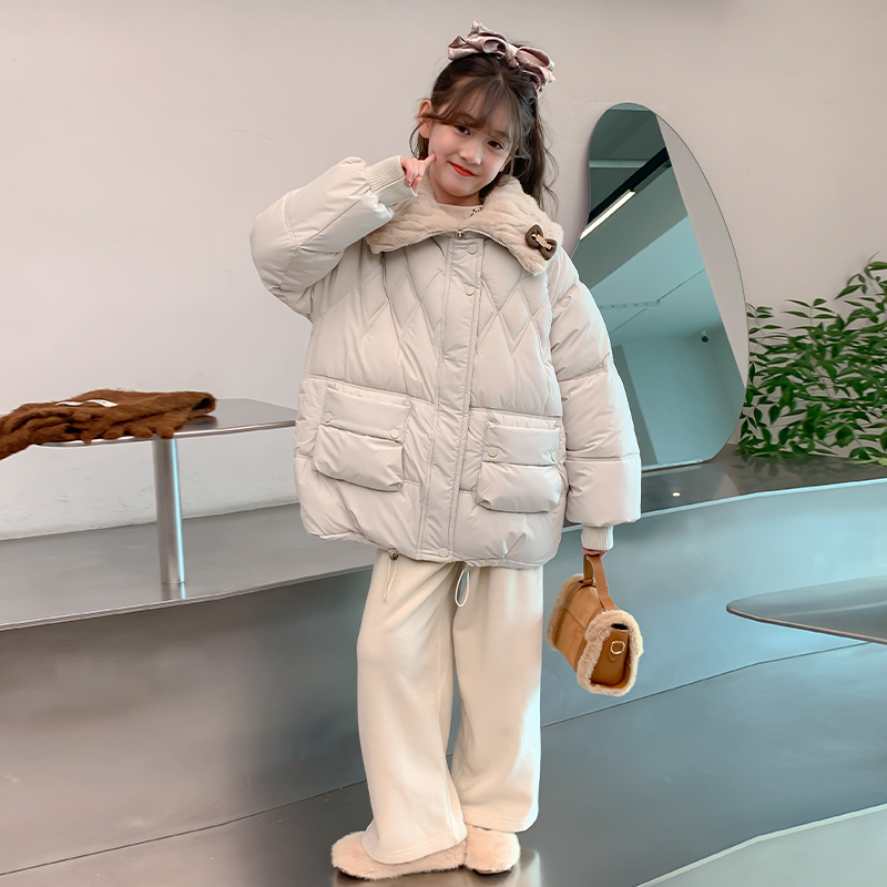 女童加厚秋冬翻领棉服中长款棉服