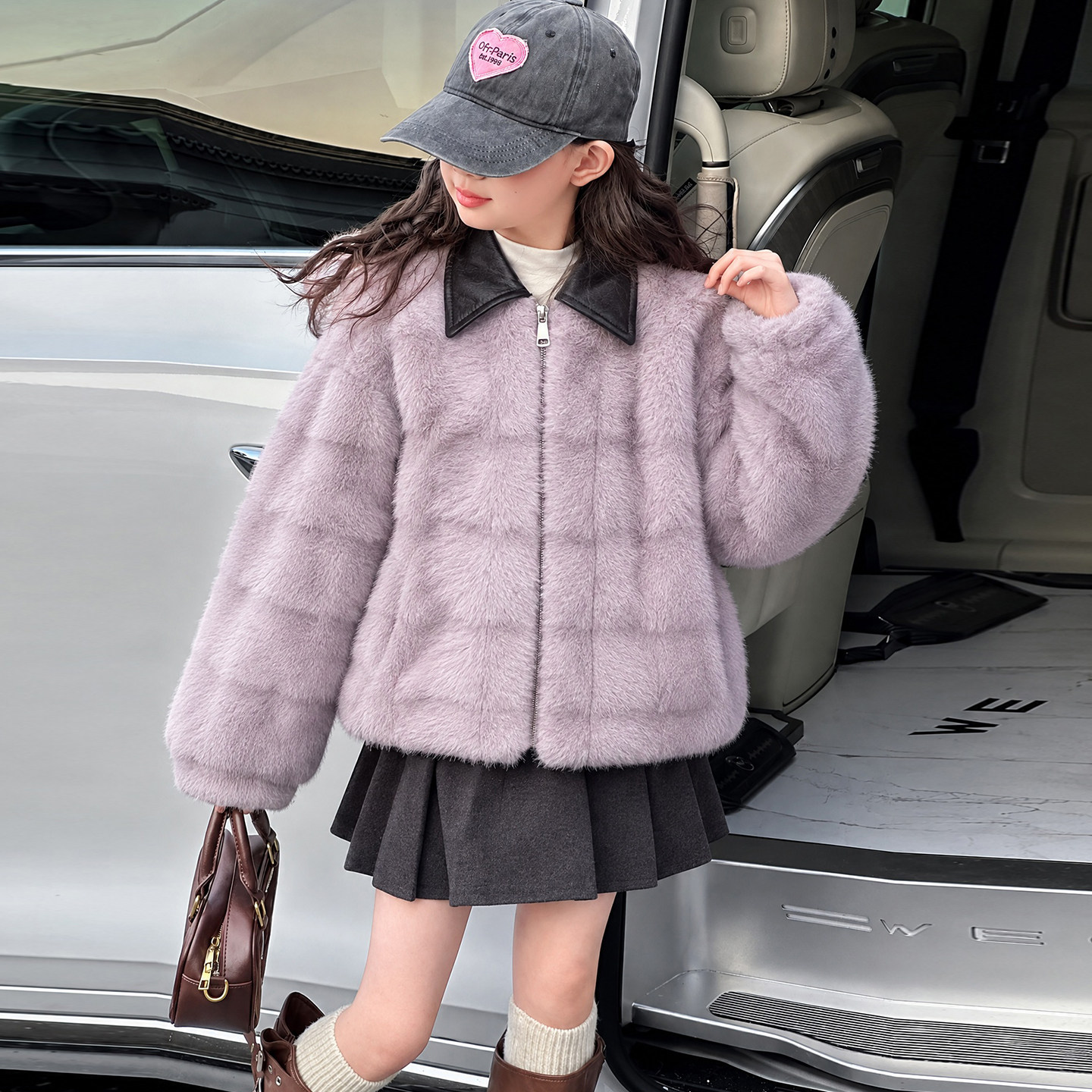 女童皮毛一体外套秋冬加厚毛毛衣