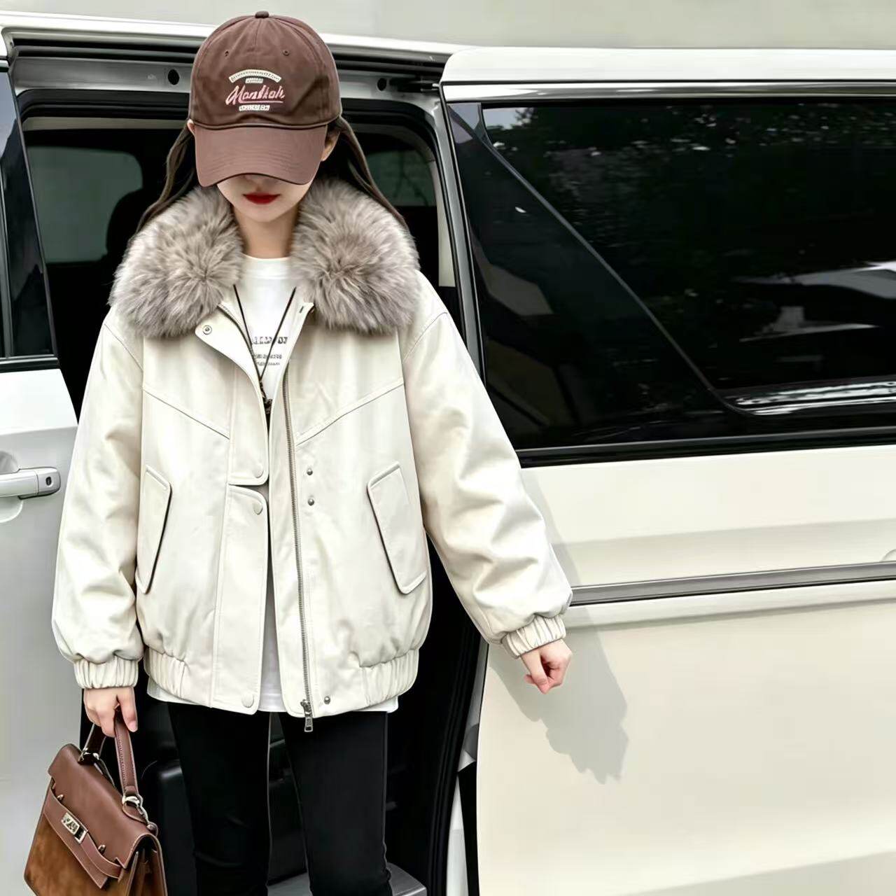 女童加绒皮衣冬装大毛领外套加厚