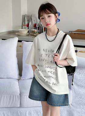 女童套装夏季短袖牛仔短裤两件套