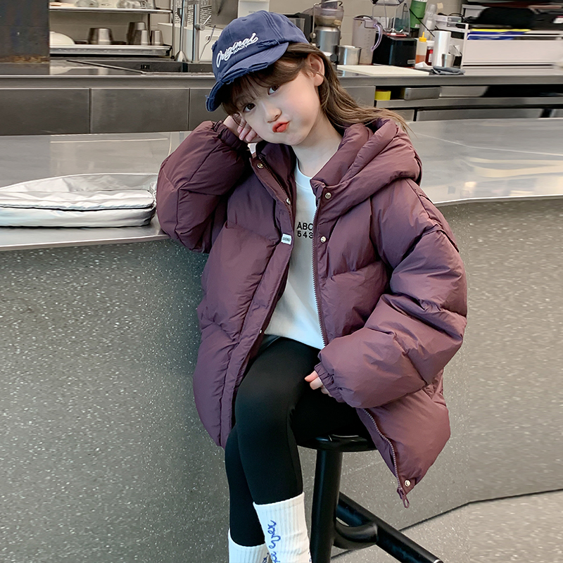 女童加厚秋冬连帽棉服中长款外套