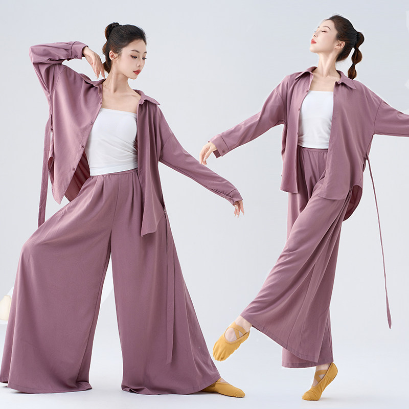 现代舞练功服衬衣女舞蹈宽松上衣长袖成人训练服古典舞演出服衬衫