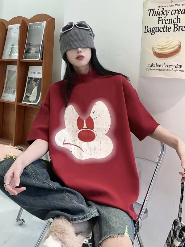 短袖欧货加厚印花磨毛棉女装