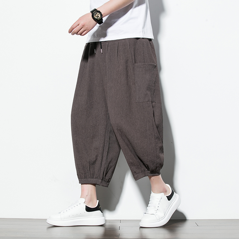 2025夏季冰丝七分裤男风宽松大码休闲裤潮流束脚哈伦裤K97P45，男装牛仔裤，星座220-2