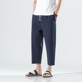 2025夏季风七分裤男棉麻裤子潮大码休闲直筒裤男哈伦裤K69P45，男装牛仔裤，四季星座220-2