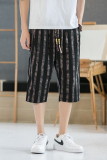 夏季风条纹七分裤男宽松大码直筒哈伦沙滩裤潮五分短裤K49P35，男装牛仔裤，星座220-2