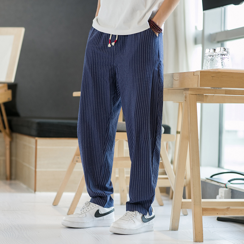 2025夏季风条纹休闲裤男宽松阔腿裤潮流大码小脚哈伦裤K75P45，男装休闲裤，星座220-2