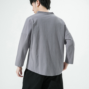 春夏风七分袖T恤男宽松大码新中式汉服潮时尚半袖t恤AC03P25图片