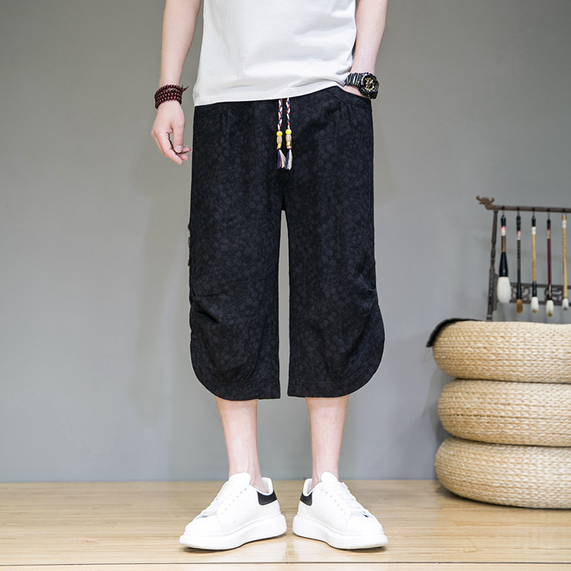 2025夏季风七分裤男宽松大码哈伦裤潮青年棉麻休闲裤K2303P45,男装牛仔裤,星座220-2