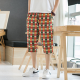 2025夏季风七分裤男宽松条纹裤子男式大码亚麻五分短裤K47P35，男装牛仔裤，四季星座220-2