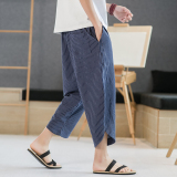 2025春夏风九分裤男宽松条纹阔腿裤潮流棉麻休闲裤K57P40，男装休闲裤，星座220-2