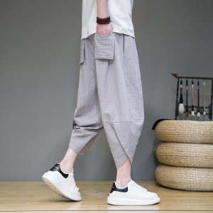 2025春夏风七分裤男宽松大码条纹休闲裤潮流阔腿灯笼裤K14P30，男装牛仔裤，星座220-2
