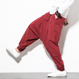 2025春夏风休闲裤男宽松低裆哈伦裤潮流嘻哈棉麻裤子K18P40，男装休闲裤，四季星座220-2