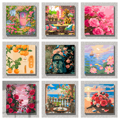 diy数字油画填色好看的花卉风景类手工挂画30*30尺寸