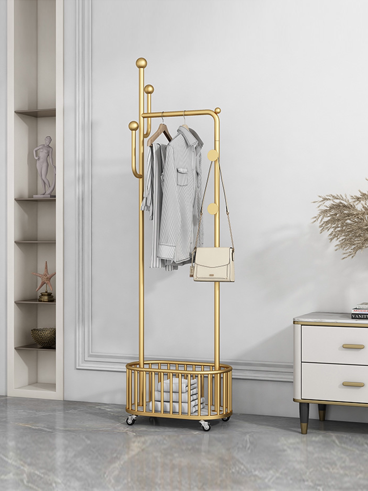 卧室落地挂衣架网红家用衣帽架可移动北欧轻奢铁艺挂帽挂包架加粗