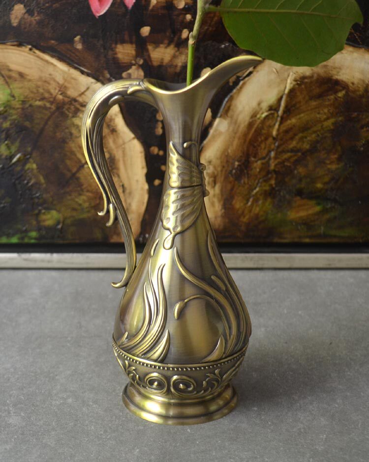 精品欧式青铜色花瓶金属复古花瓶子高档家居餐桌摆设样板房装饰品