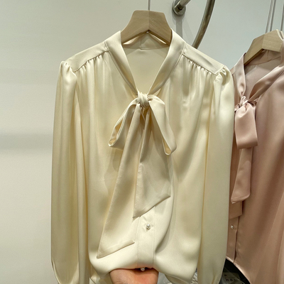 缎面雪纺长袖系带蝴蝶结衬衫通勤