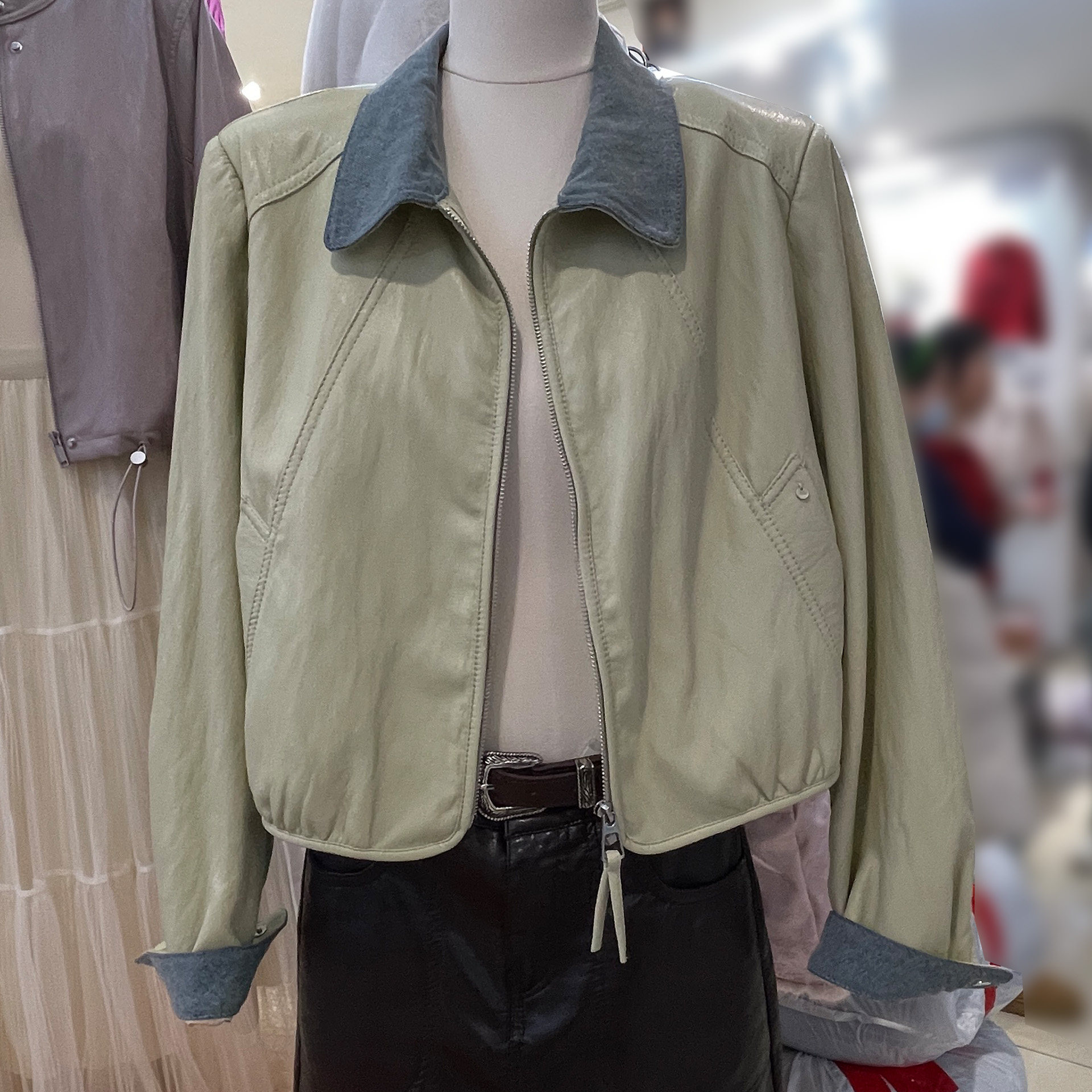 牛仔拼接POLO领皮衣外套女2026春季新款小个子百搭短款PU夹克上衣,女装/女士精品,皮衣,淘宝优惠券,粉丝福利购,淘宝优惠卷