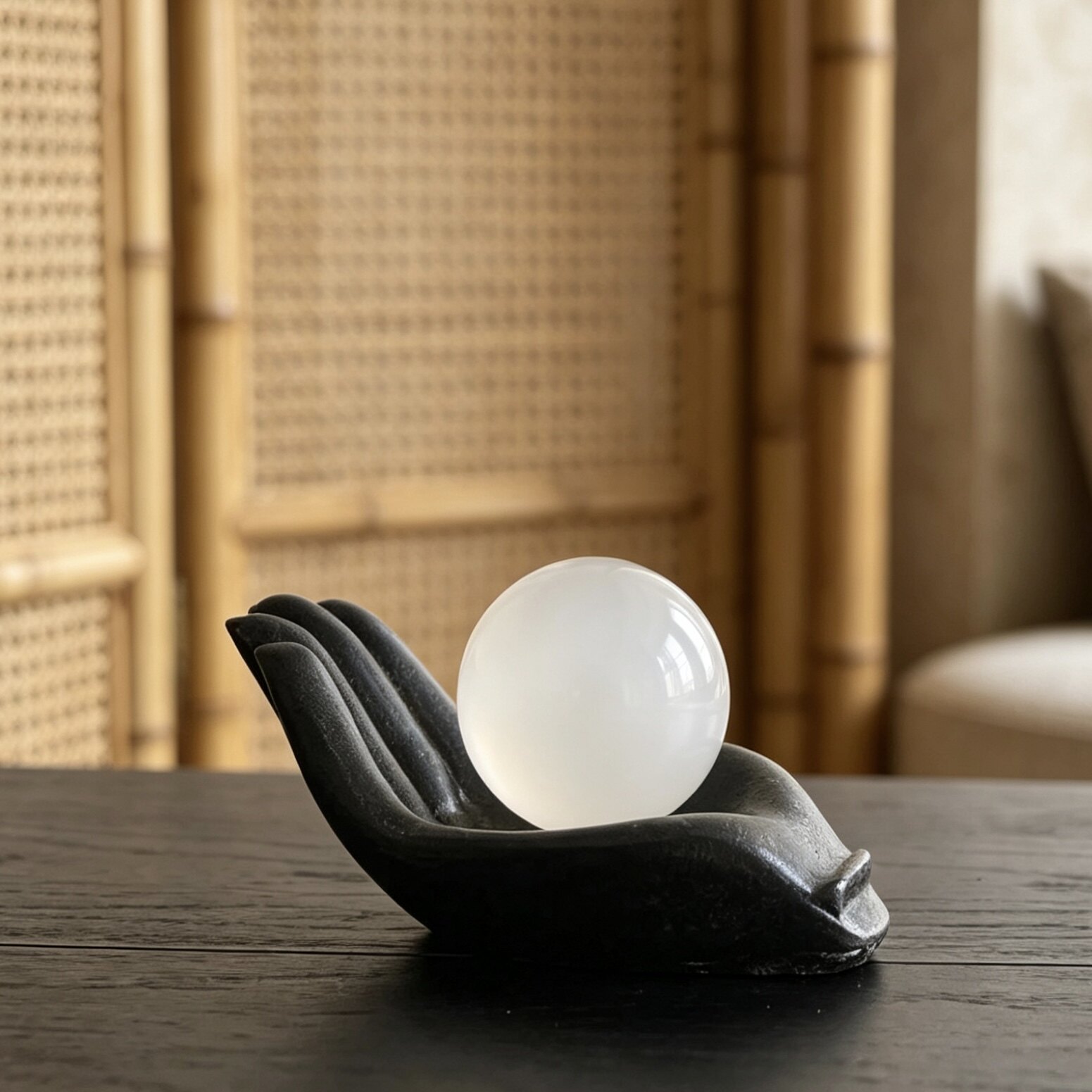 侘寂风复古黑色水晶球底座家用客厅茶几创意个性玄关装饰托盘摆放