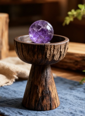 中式纯实木水晶球底座高脚高颜值专用器皿桌面装饰摆件摆放房间小