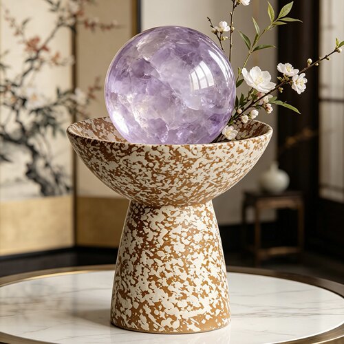新中式中古超大号陶瓷水晶球底座稳定桌面房间玄关装饰品摆件摆设