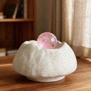 侘寂风中古粉色水晶球托盘女生房间卧室内床头柜装 饰品摆放桌面小
