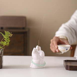 陶瓷小胖佛手线香插香座创意家用室内茶道茶宠香炉香器香薰炉