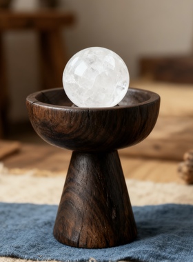 侘寂风高脚水晶球底座纯实木专用高颜值装饰品桌面摆件摆放房间内