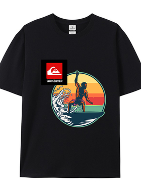 Quiksilver圆领短袖T恤户外冲浪滑板夏季休闲男士时尚印花短袖T恤