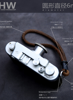 BHW 圆形 复古牛皮相机手腕带微单挂绳适用于富士莱卡索尼手