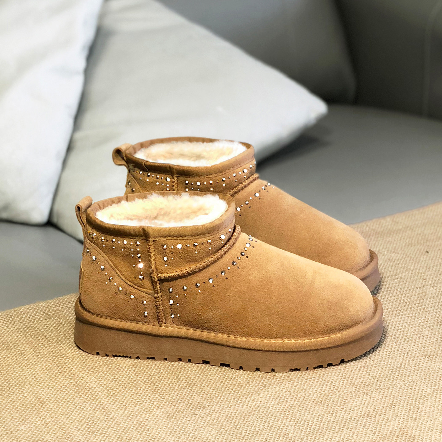 冬季新款雪地靴女短筒平底真皮加绒保暖防滑懒人鞋一脚蹬短靴棉鞋,女鞋,时尚雪地靴,淘宝优惠券,粉丝福利购,淘宝优惠卷