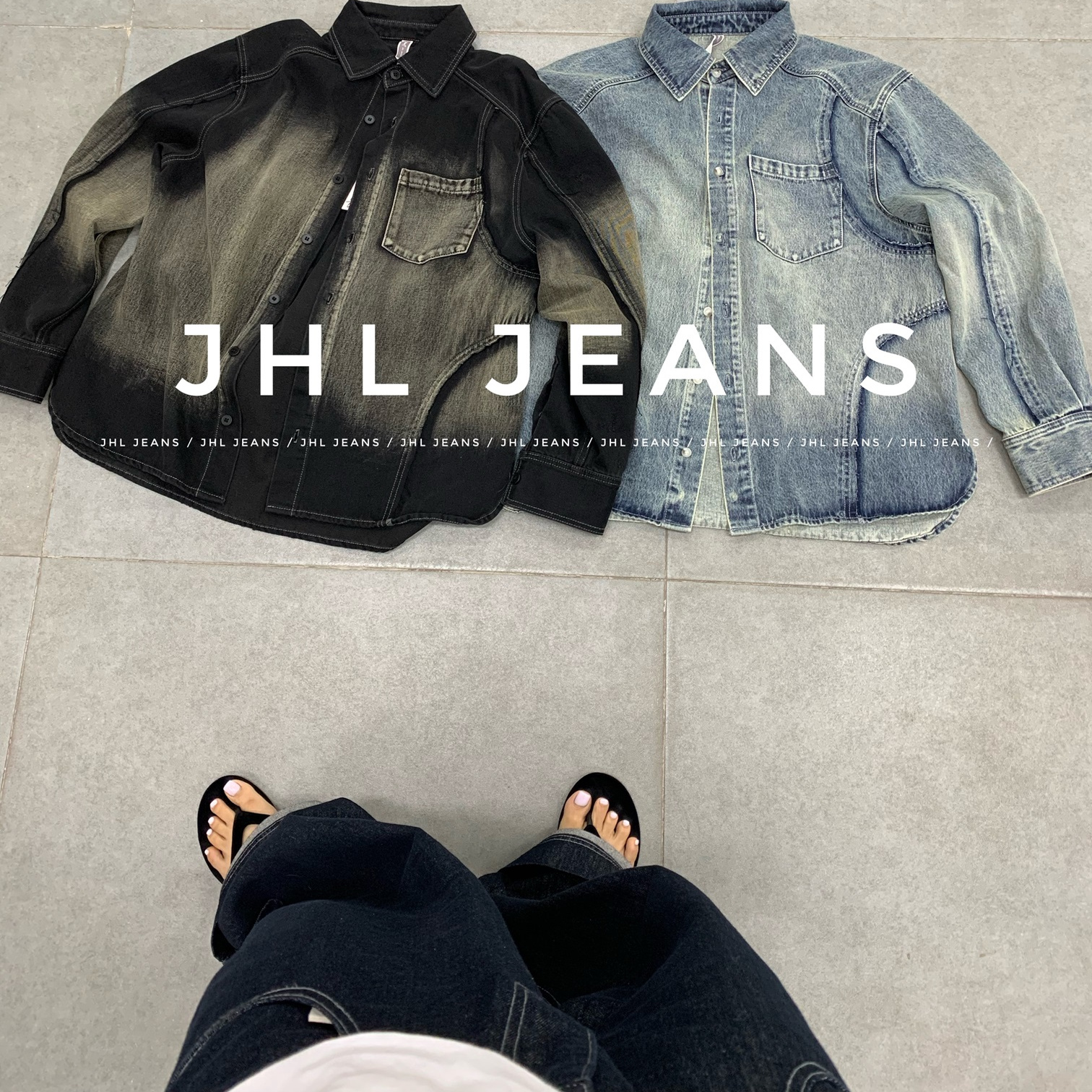 美式复古做旧牛仔衬衫外套男女